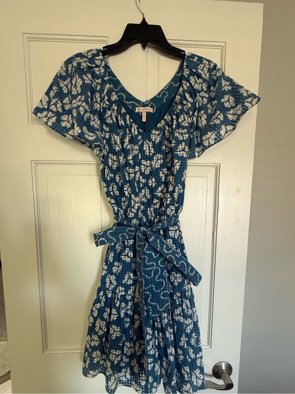Designer Rebecca Taylor Blue/White Floral Tie-Waist Dress, Sz S. Perfect Shape!